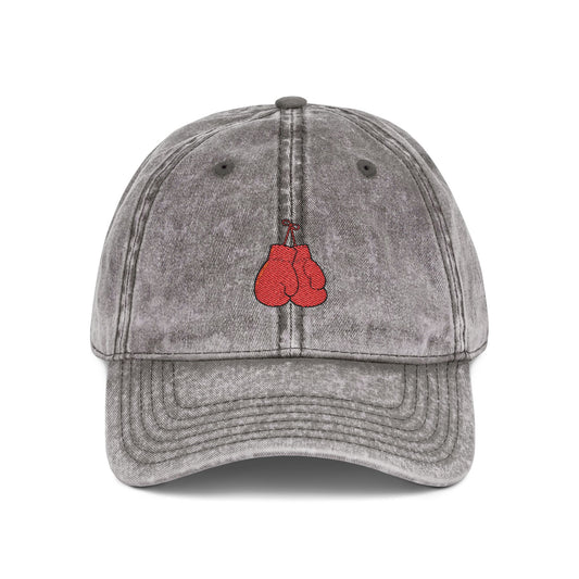 Embroidered Vintage Cherry Cap — Washed Grey Baseball Hat Hats Printify One size Charcoal Grey