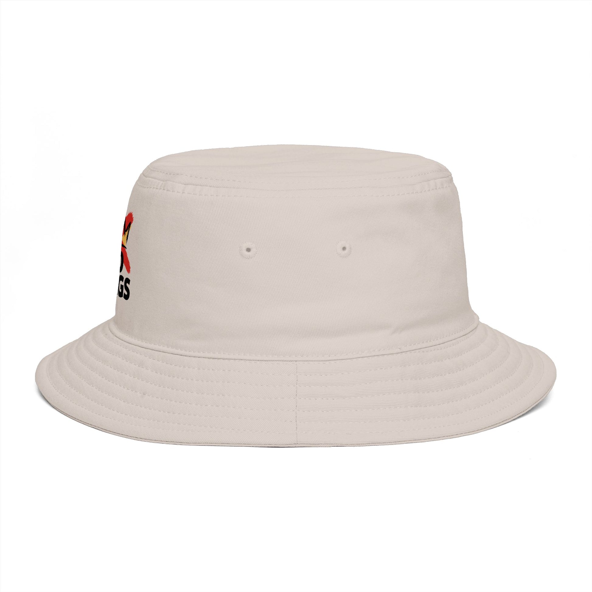 No Kings Bucket Hat — Rebellious Crown Graphic Cotton Bucket Hat Hats Printify