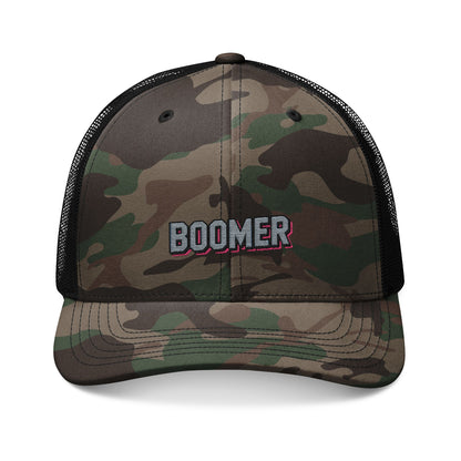 Camouflage Trucker Hat — Embroidered "Boomer" Patch Hats Printify One size Camo Black