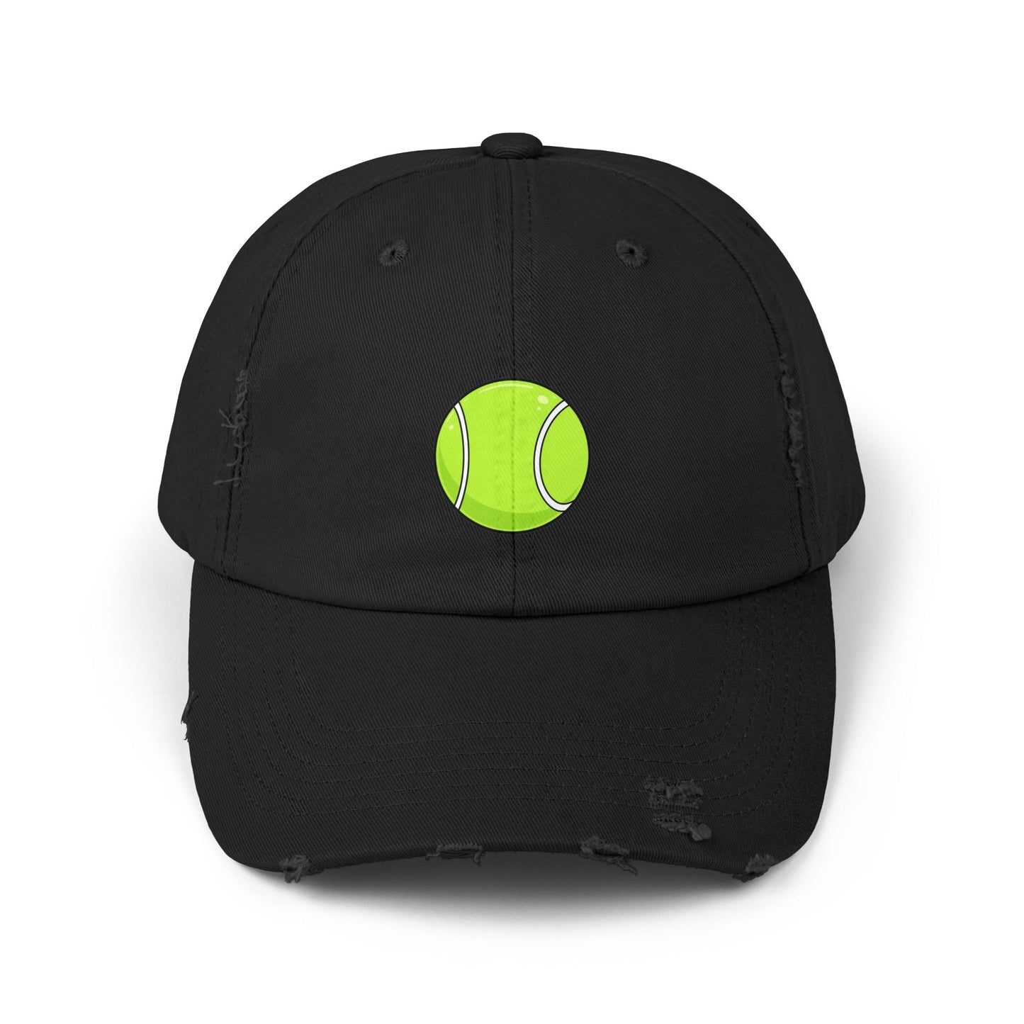 Distressed Tennis Ball Cap — Vintage Sport Dad Hat Hats Printify Black One size
