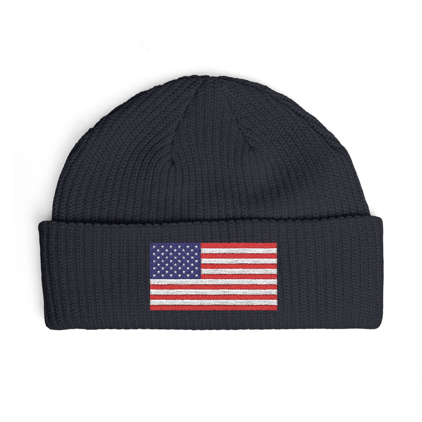 American Flag Cuff Beanie – Embroidered USA Knit Hat Hats Printify One size Navy