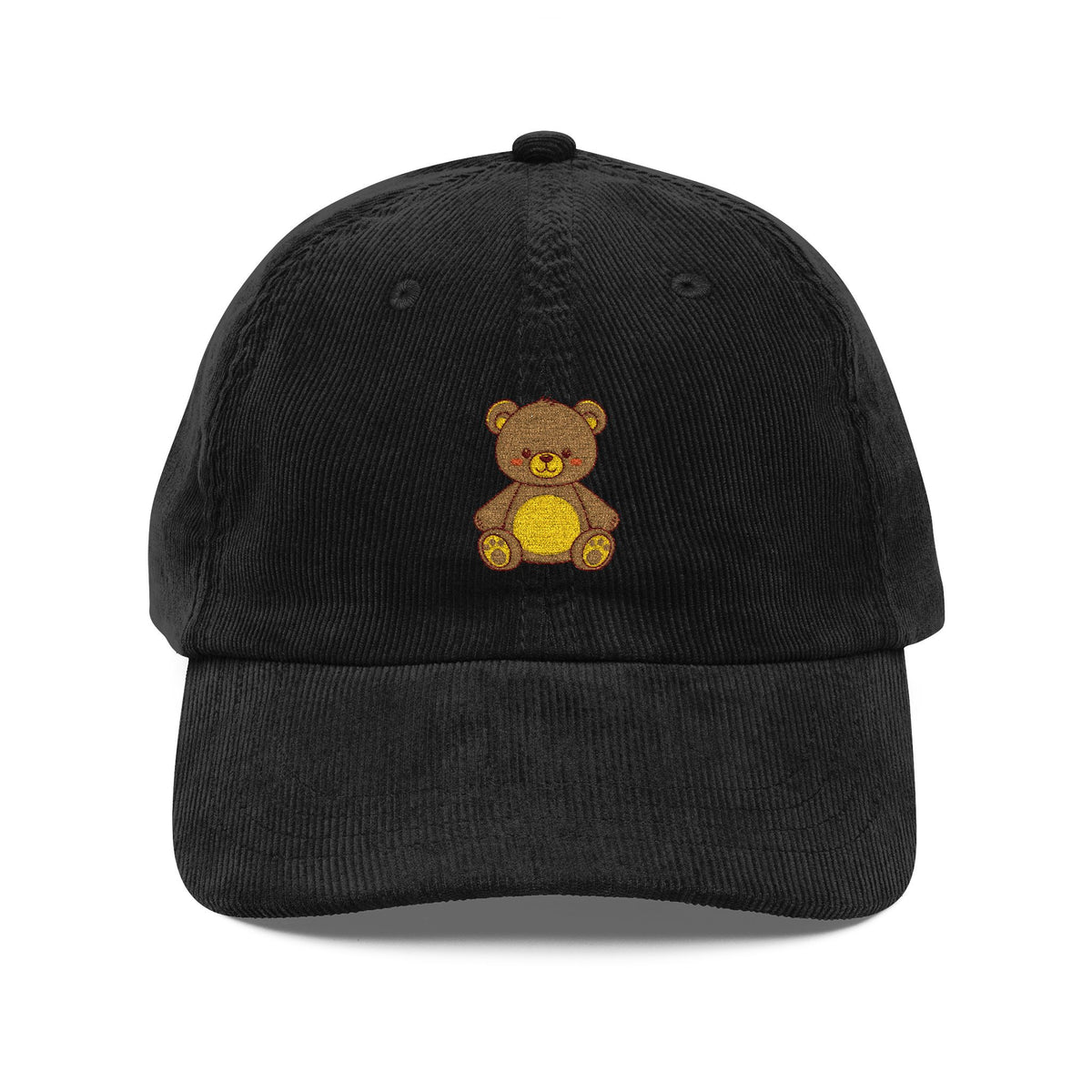 Corduroy Teddy Bear Embroidered Cap Hats Printify Black One size