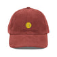Embroidered Yellow Smiley Corduroy Cap Hats Printify Burgundy One size