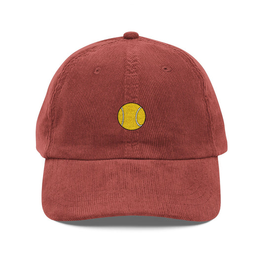 Embroidered Yellow Smiley Corduroy Cap Hats Printify Burgundy One size