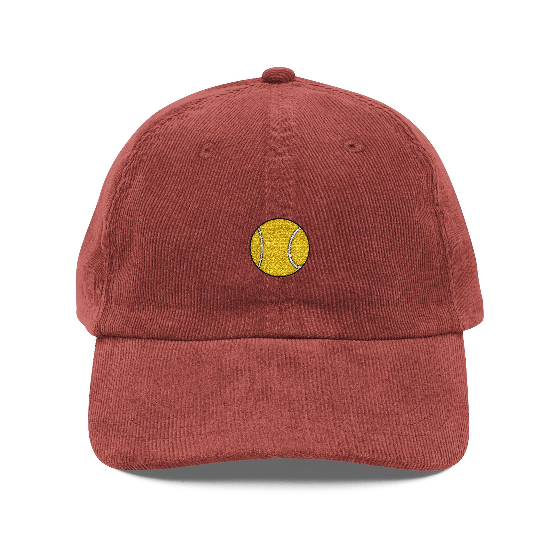 Embroidered Yellow Smiley Corduroy Cap Hats Printify Burgundy One size