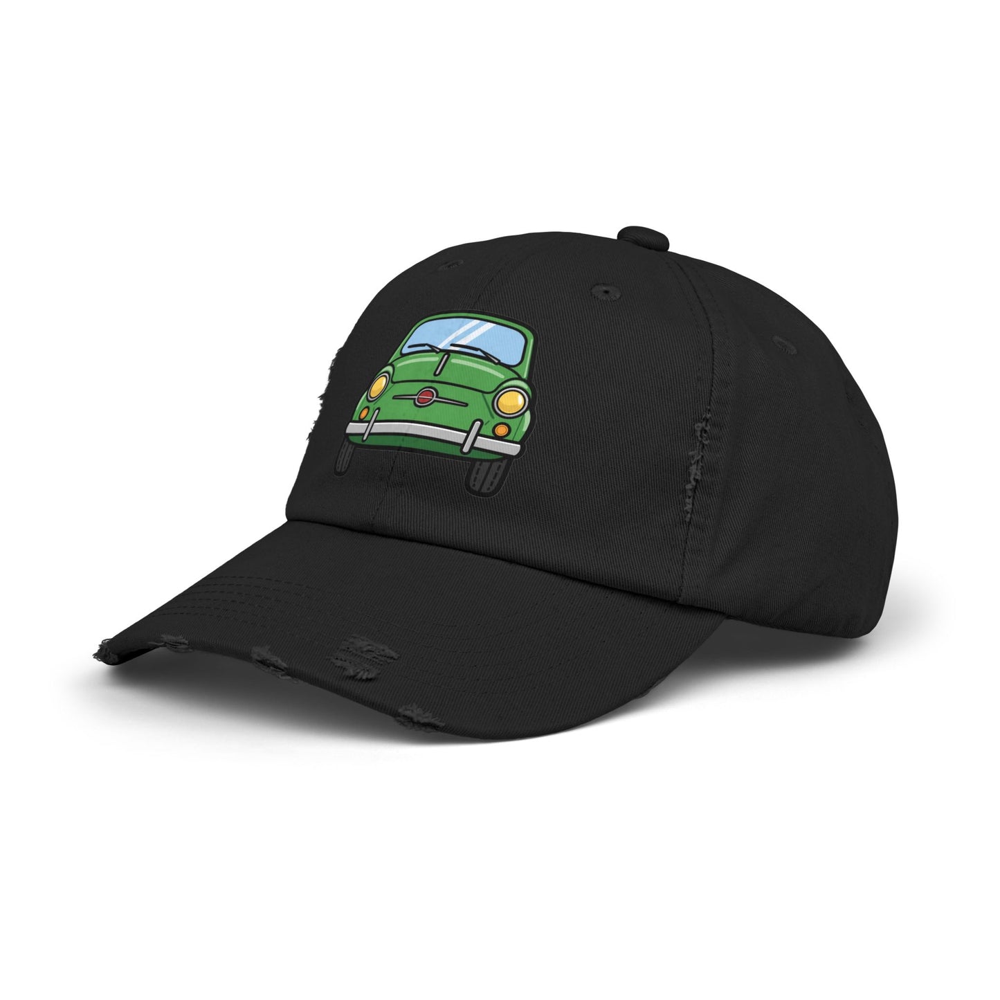Distressed Cap — Retro Green Car Graphic Hat Hats Printify