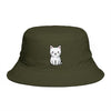 Brown Bucket Hat with Cute White Cat Embroidery — Casual Cat Lover Accessory Hats Printify One size Army