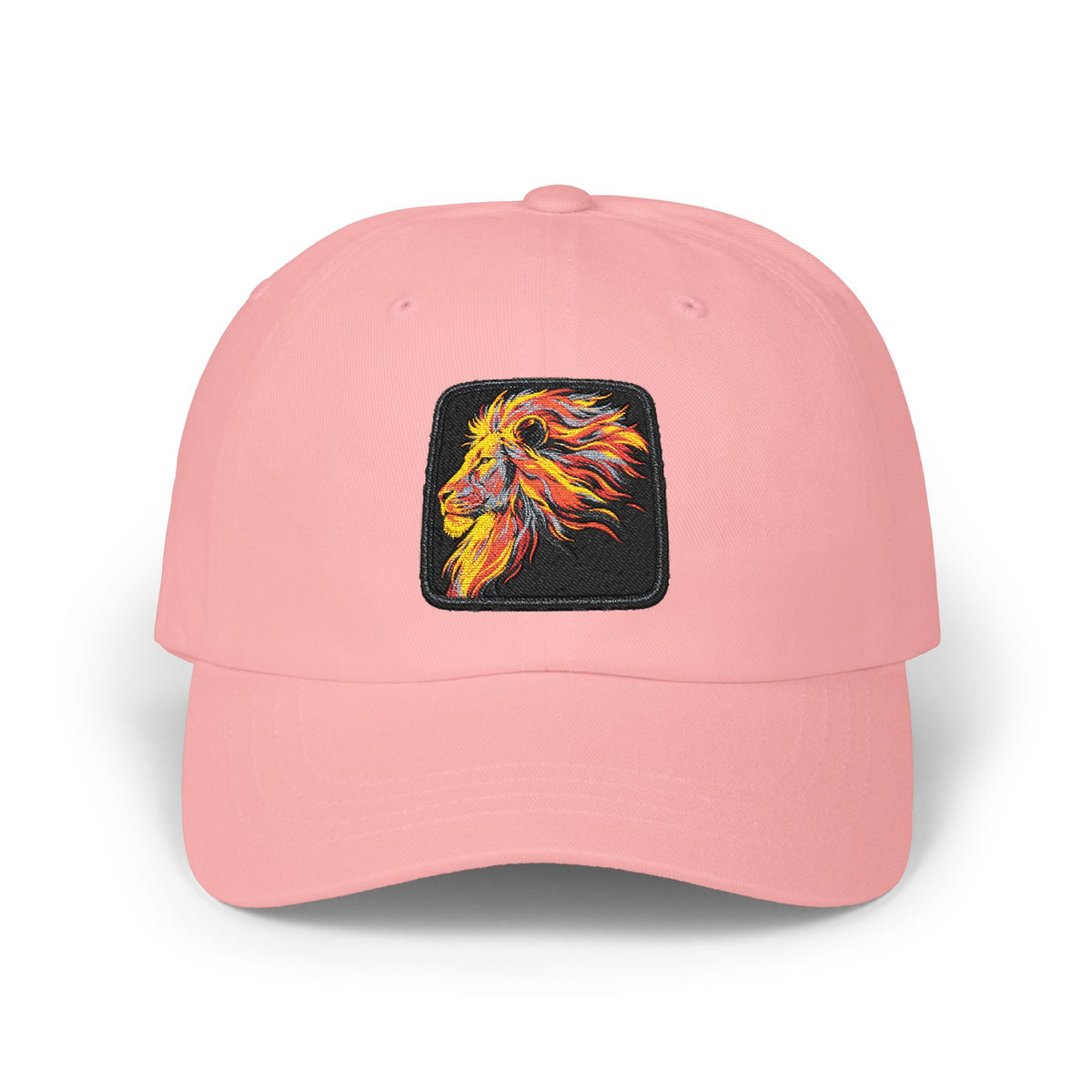 Dad Cap — Embroidered Fiery Lion Patch Baseball Hat Hats Printify One size Pink