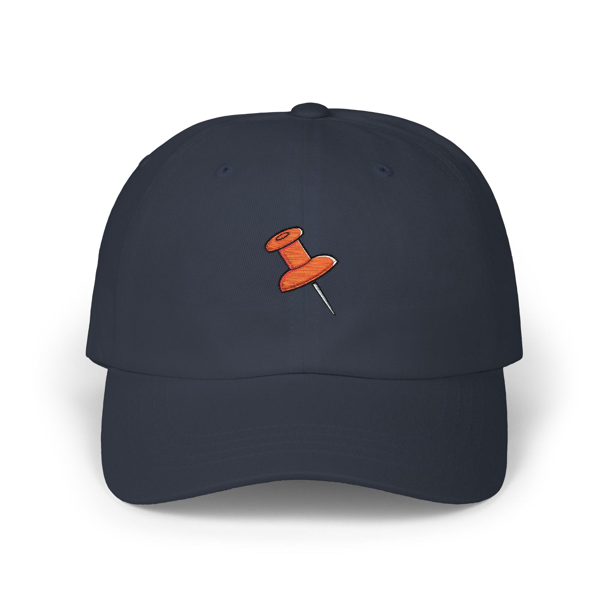 Embroidered Pushpin Dad Cap – Minimal Retro Office Hat Hats Printify Navy One size