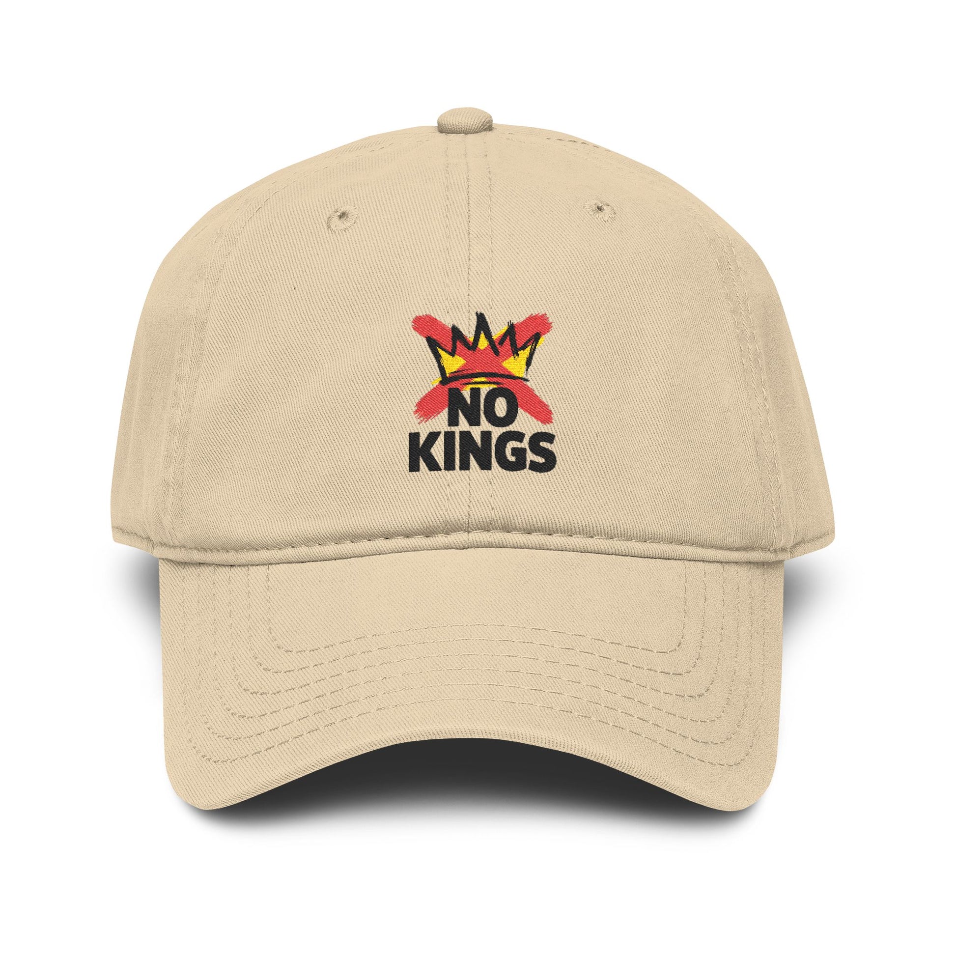 No Kings Washed Baseball Cap — Distressed Crown Embroidered Hat Hats Printify One size Khaki