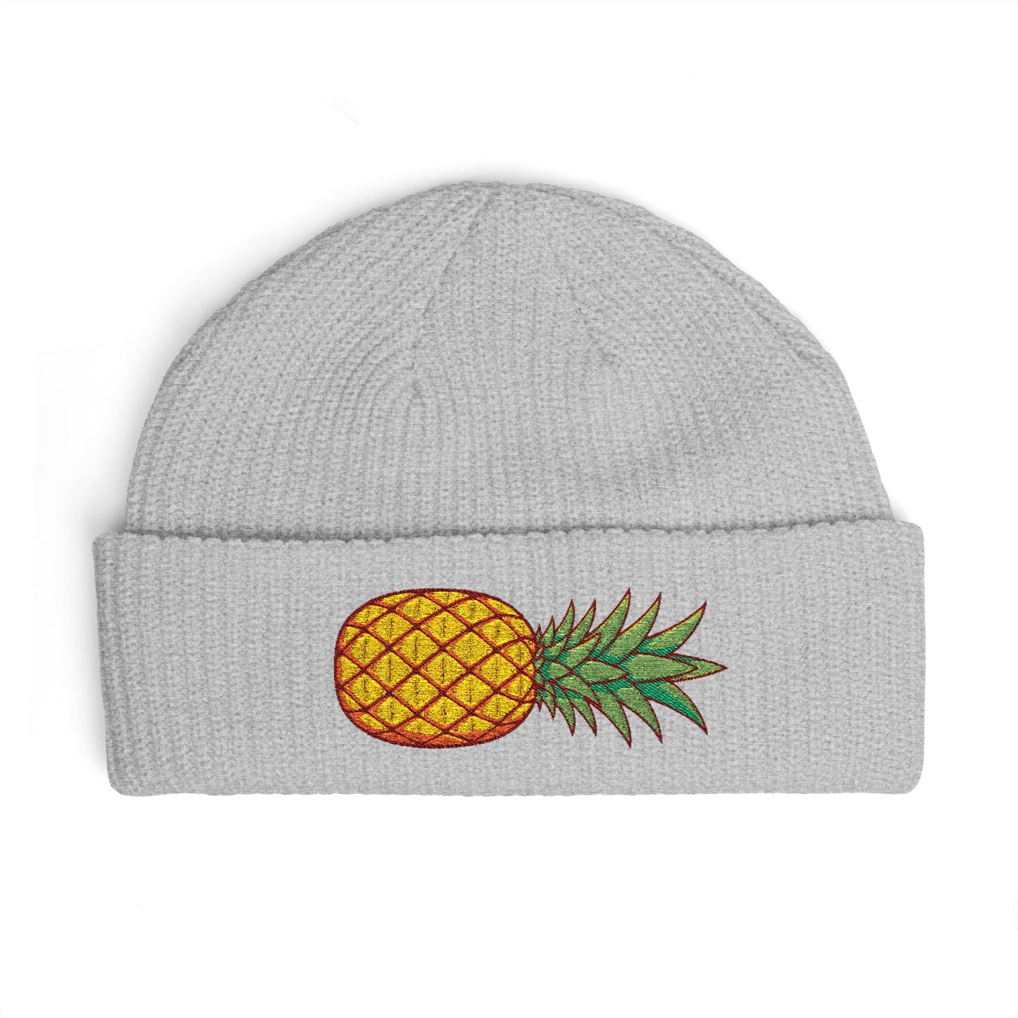 Pineapple Embroidered Cuff Beanie – Tropical Knit Winter Hat Hats Printify One size Athletic Heather