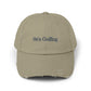 He's Goin' Distressed Dad Hat — Vintage Black Embroidered Cap