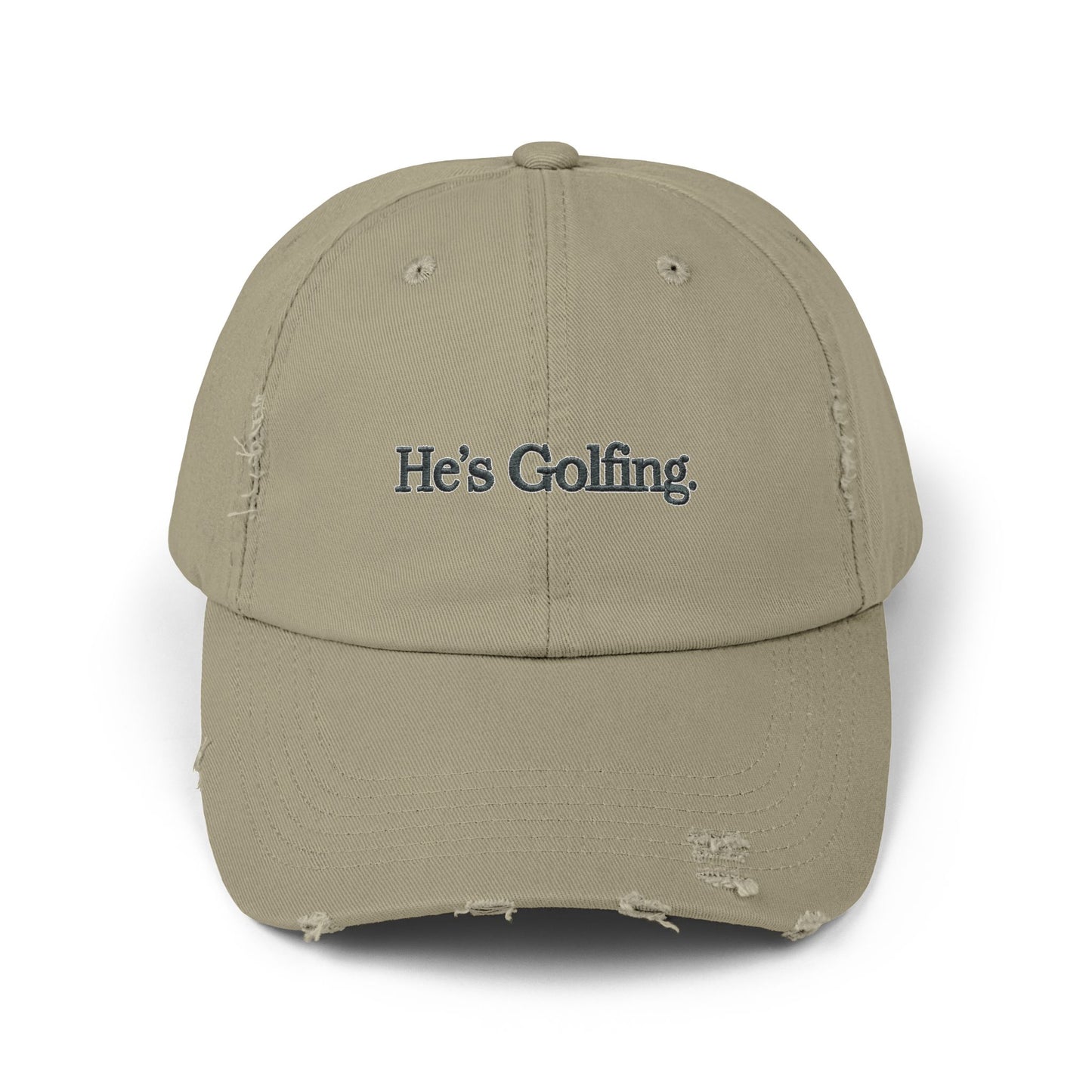 He's Goin' Distressed Dad Hat — Vintage Black Embroidered Cap