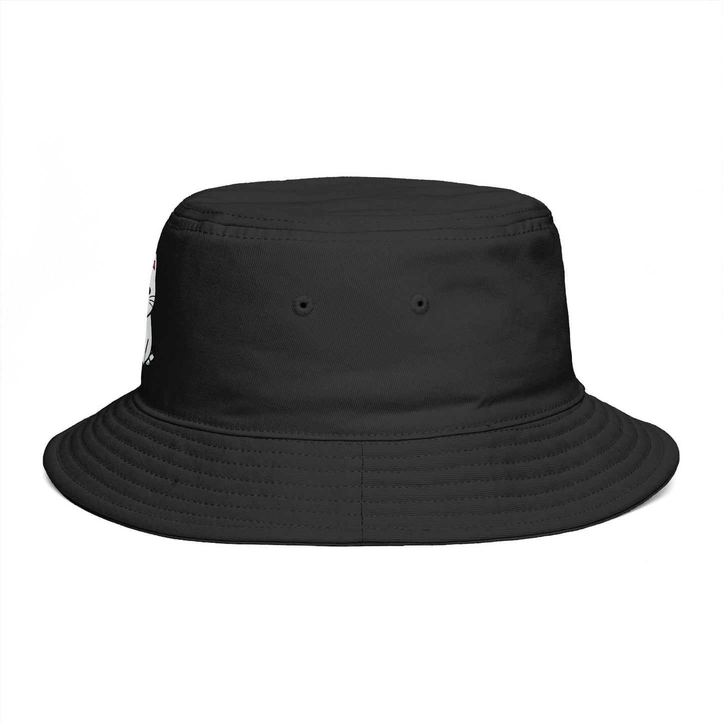 Brown Bucket Hat with Cute White Cat Embroidery — Casual Cat Lover Accessory Hats Printify