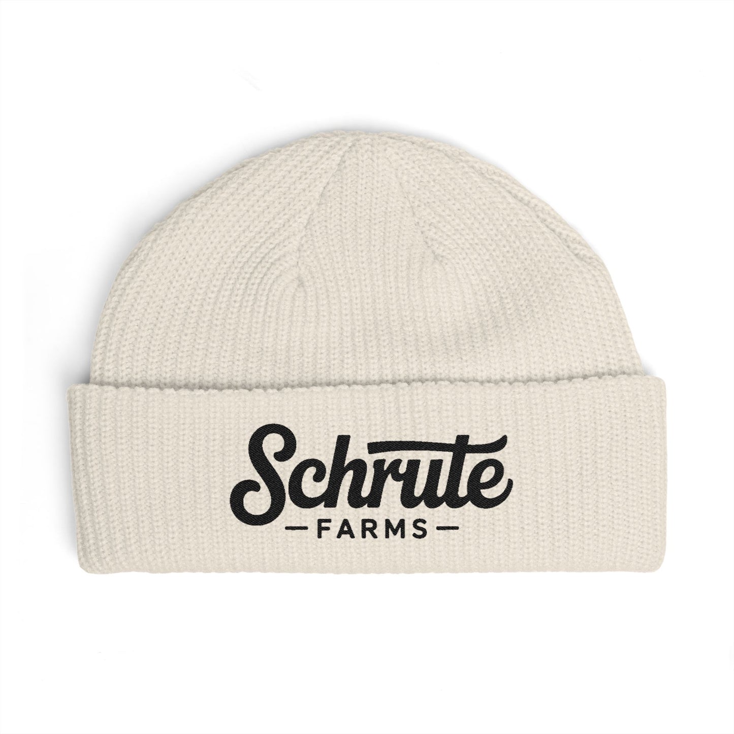 Schrute Farms Cuff Beanie – Embroidered Farm Logo Winter Hat Hats Printify One size Ecru