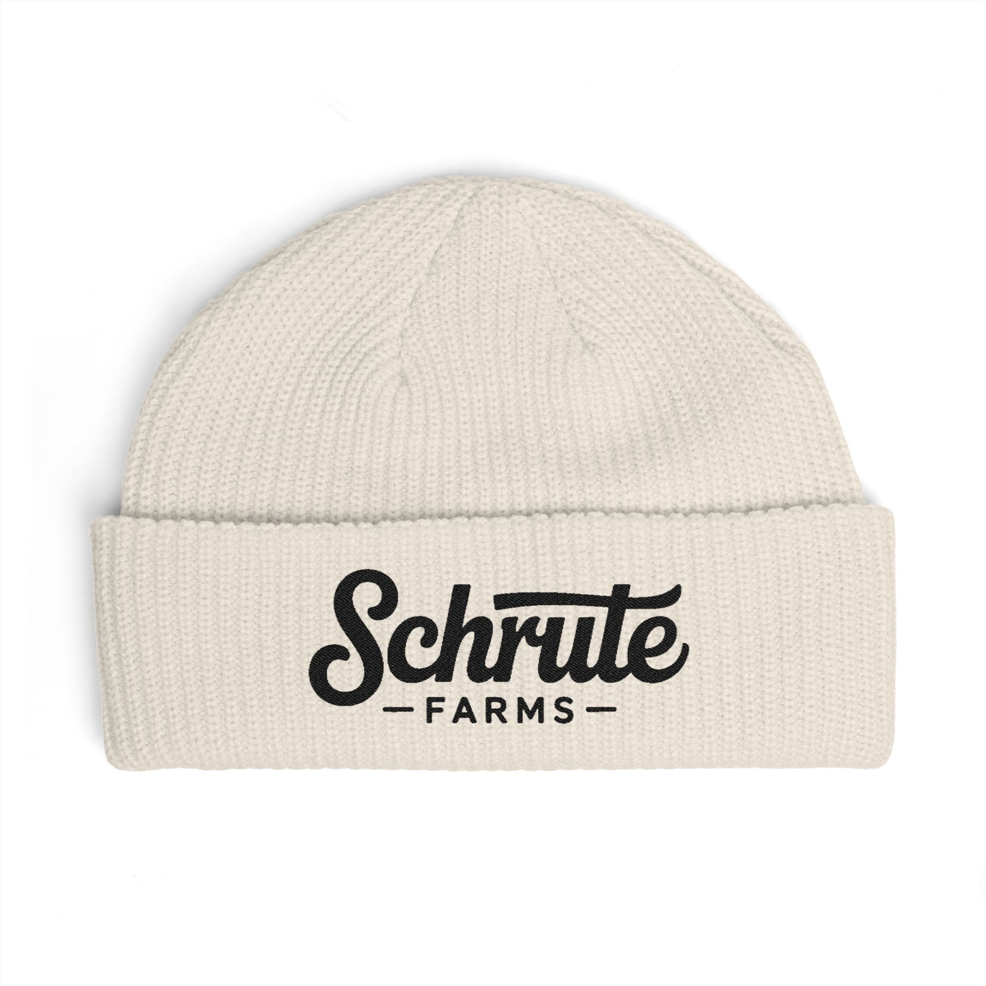 Schrute Farms Cuff Beanie – Embroidered Farm Logo Winter Hat Hats Printify One size Ecru