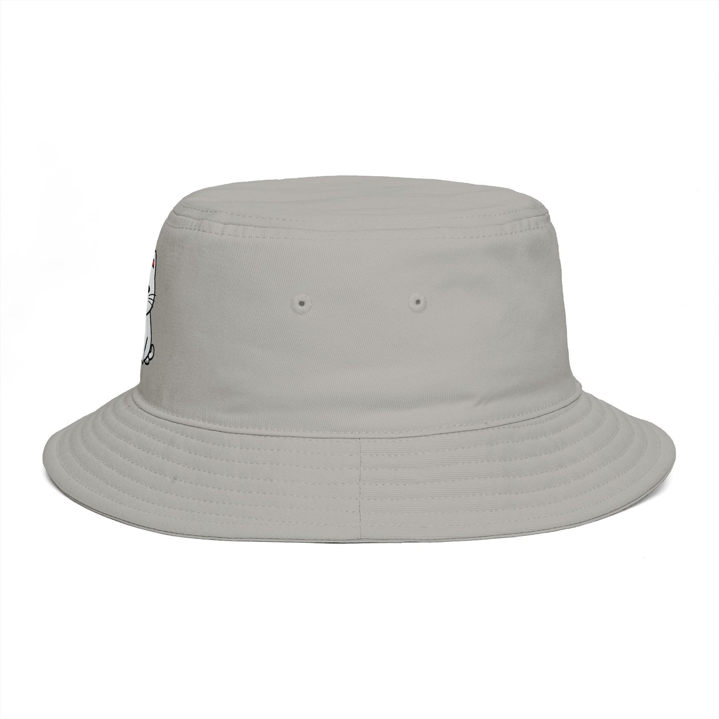 Brown Bucket Hat with Cute White Cat Embroidery — Casual Cat Lover Accessory