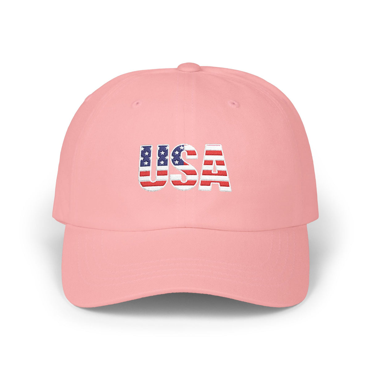 USA Flag Embroidered Dad Cap — Patriotic Classic Baseball Hat for Fourth of July Hats Printify Pink One size
