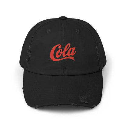 Distressed 'Cola' Vintage Baseball Cap – Retro Script Logo Hat Hats Printify Black One size