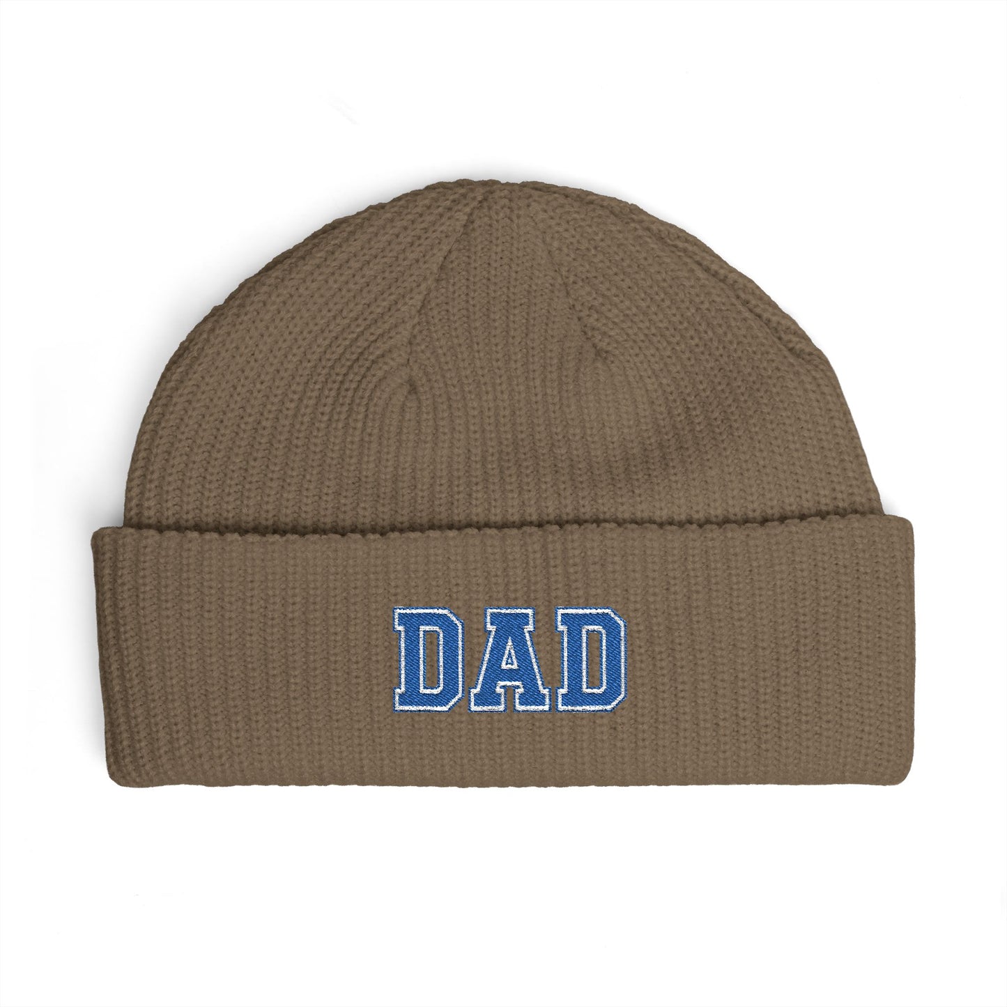 Dad Cuff Beanie — Embroidered Varsity Logo Knit Hat for Fathers, Gift for Dad Hats Printify One size Walnut