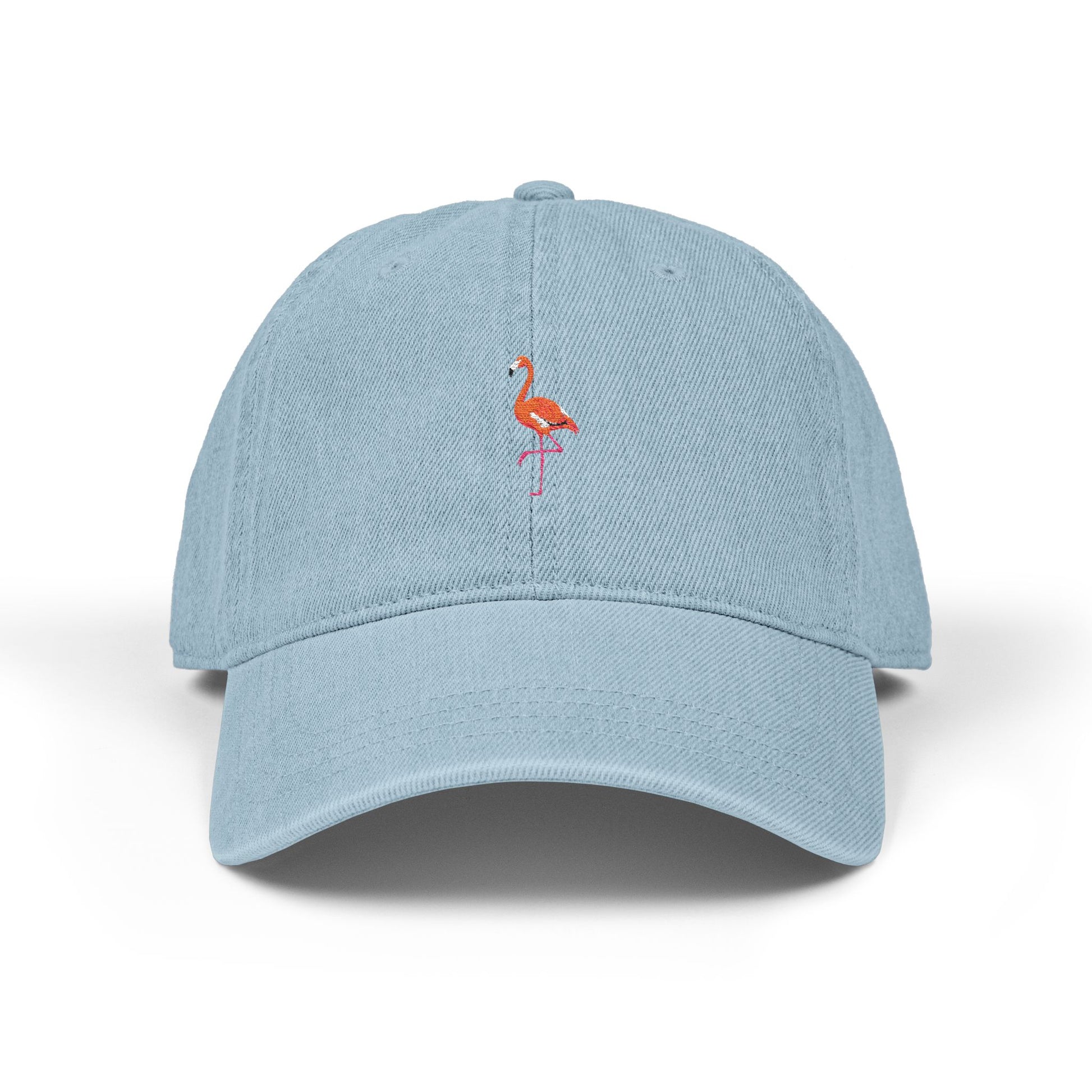 Embroidered Flamingo Denim Hat – Pink Flamingo Baseball Cap Hats Printify One size Light Blue