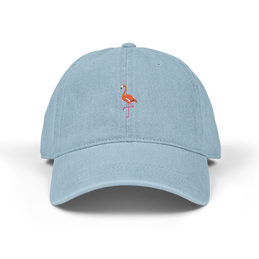 Embroidered Flamingo Denim Hat – Pink Flamingo Baseball Cap Hats Printify One size Light Blue