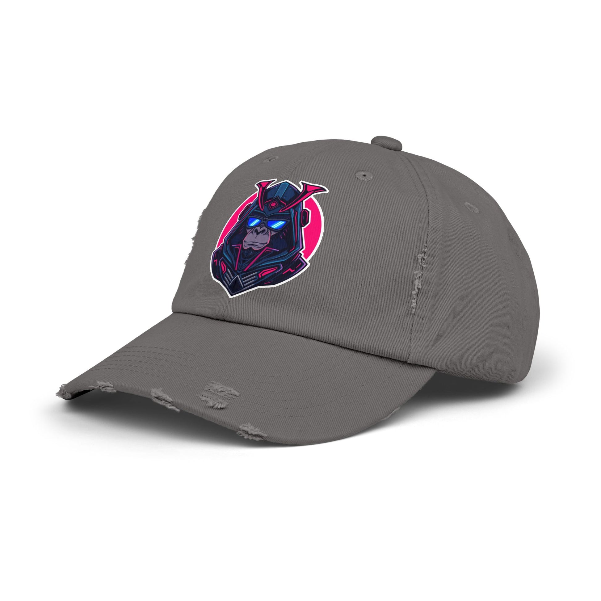 Samurai Skull Distressed Cap — Neon Retro Gamer Hat Hats Printify