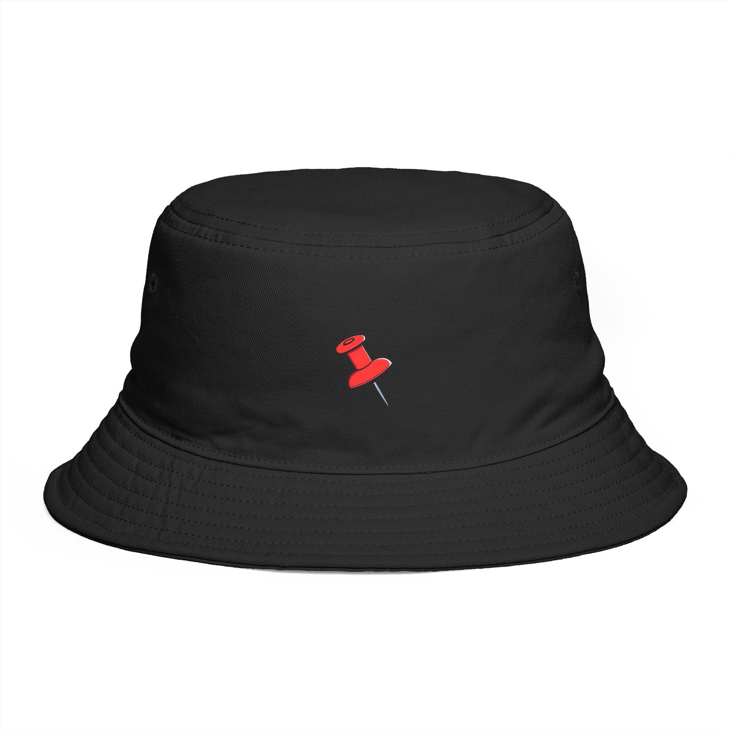 Red Pushpin Embroidered Bucket Hat - Minimal Casual Sun Hat Hats Printify One size Black