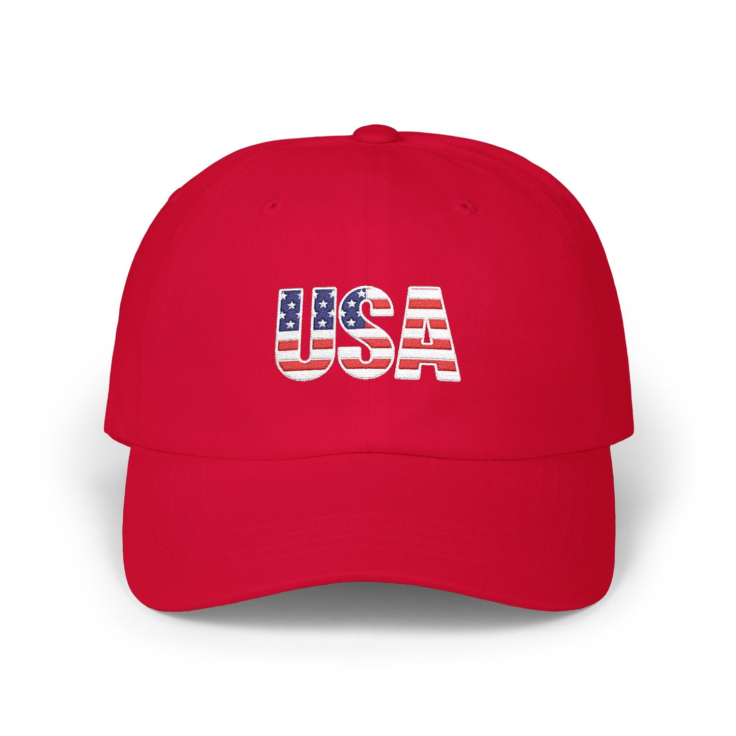 USA Flag Embroidered Dad Cap — Patriotic Classic Baseball Hat for Fourth of July Hats Printify Cranberry One size
