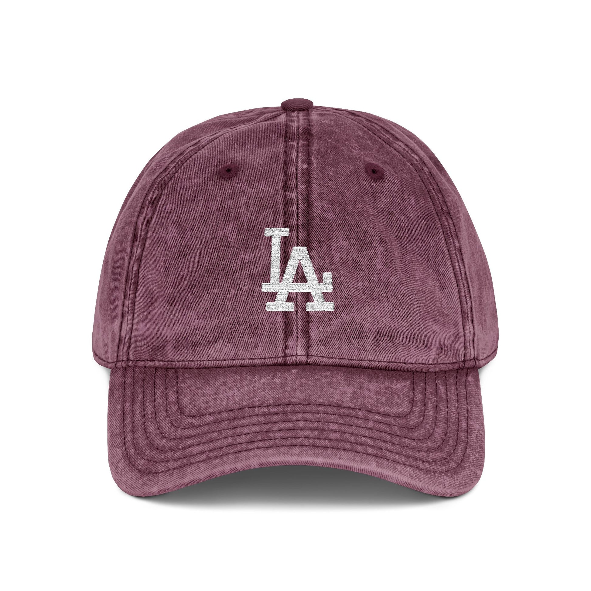 Vintage Embroidered LA Cap — Washed Red Baseball Hat Hats Printify One size Maroon