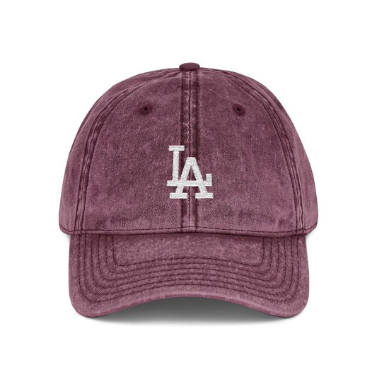 Vintage Embroidered LA Cap — Washed Red Baseball Hat Hats Printify One size Maroon