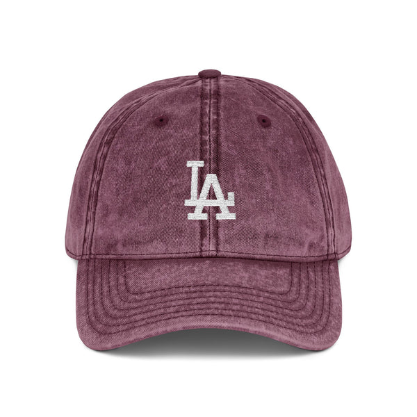 Vintage Embroidered LA Cap — Washed Red Baseball Hat Hats Printify One size Maroon