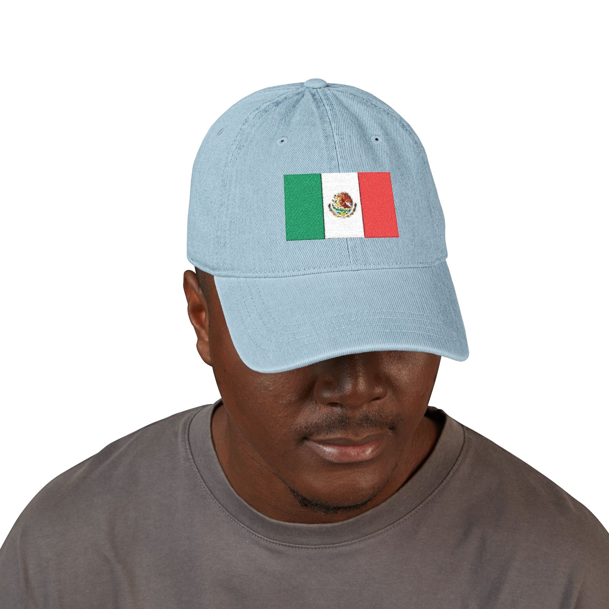 Embroidered Mexican Flag Denim Hat — Adjustable Trucker Cap Hats Printify