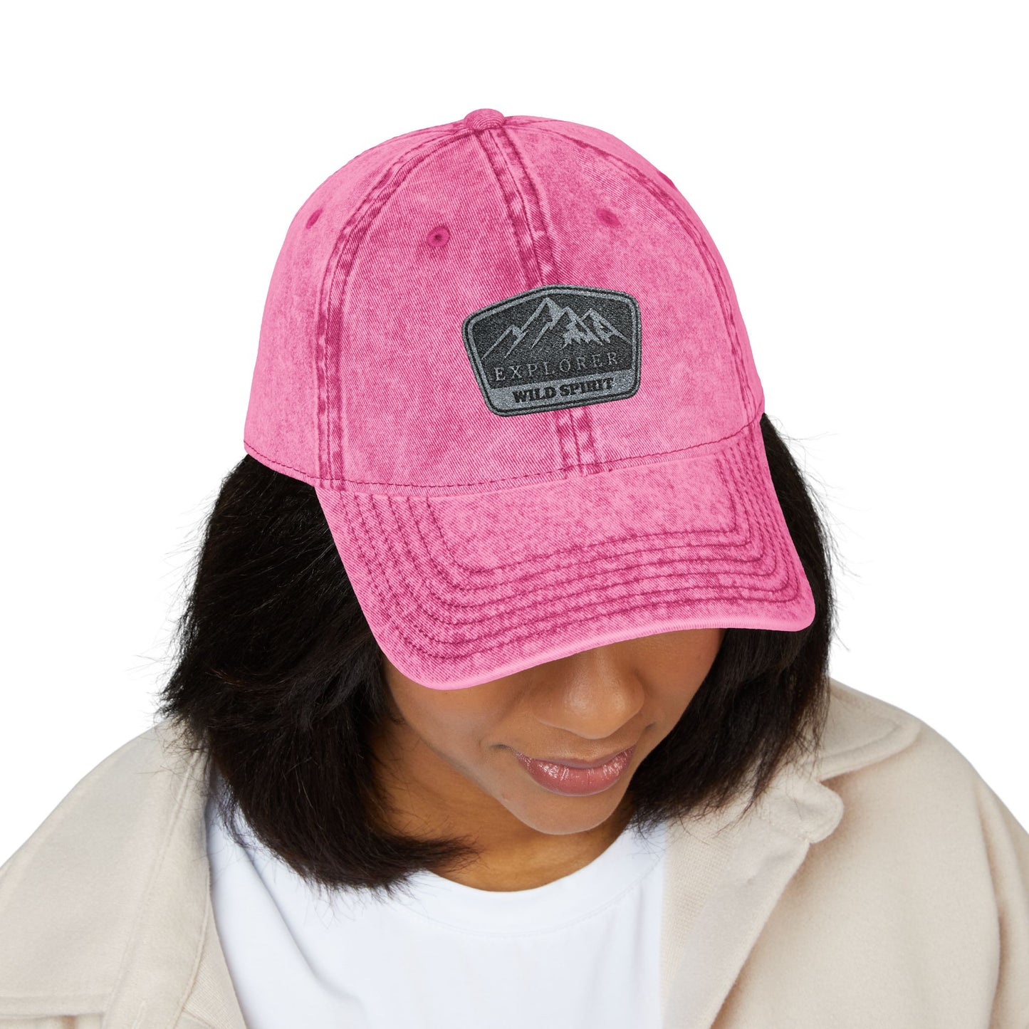 Vintage Embroidered Mountain Patch Cap — Washed Red Dad Hat