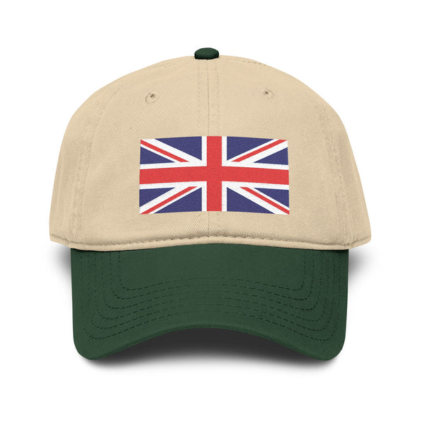 Washed Cotton Baseball Cap with Distressed Union Jack Patch Hats Printify One size Dark Green / Khaki