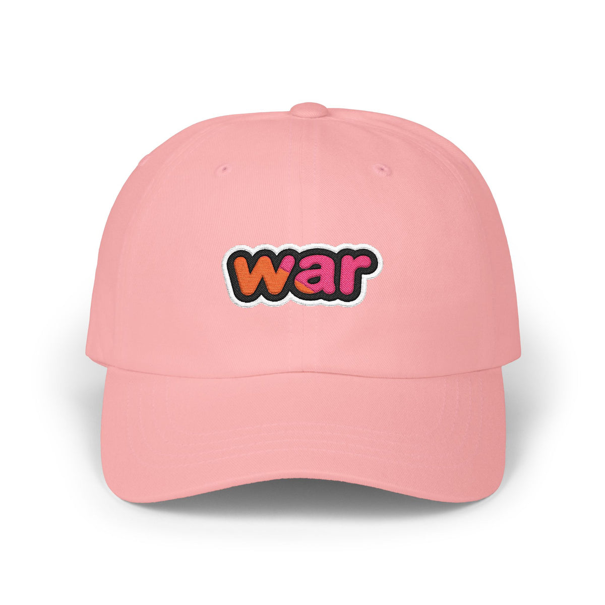 Dad Cap — White Embroidered "war" Patch Hat Hats Printify Pink One size