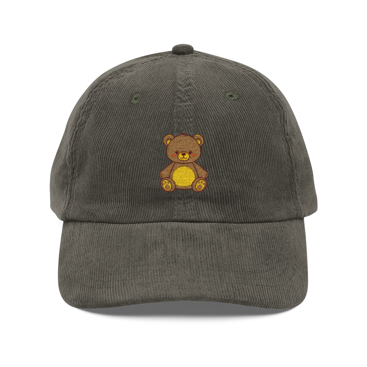 Corduroy Teddy Bear Embroidered Cap Hats Printify Olive One size