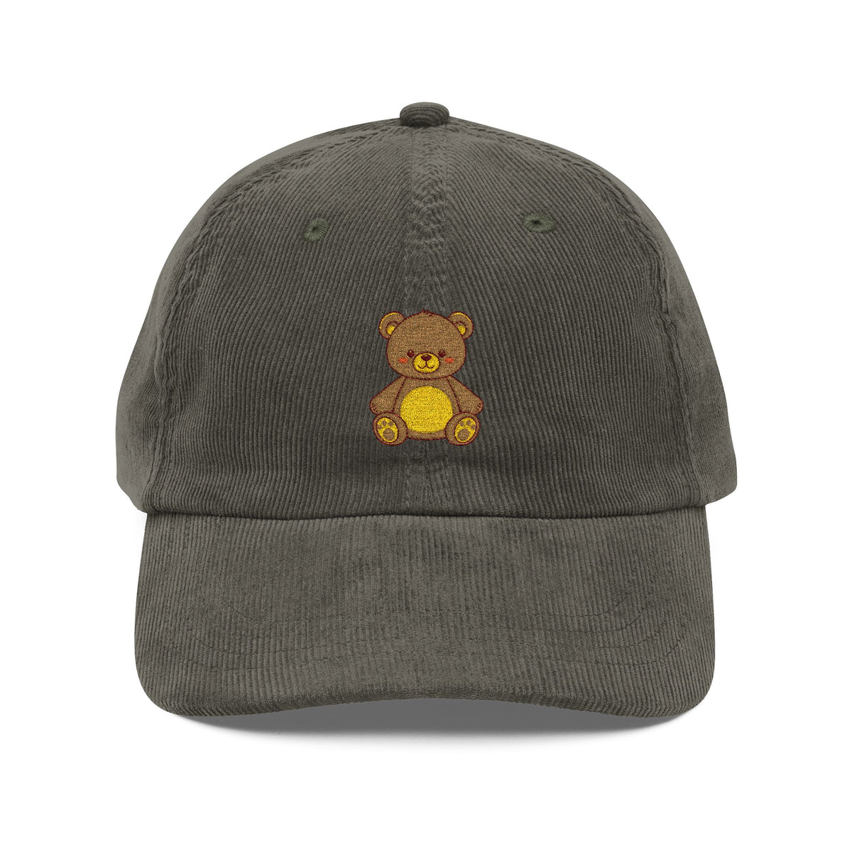 Corduroy Teddy Bear Embroidered Cap Hats Printify Olive One size