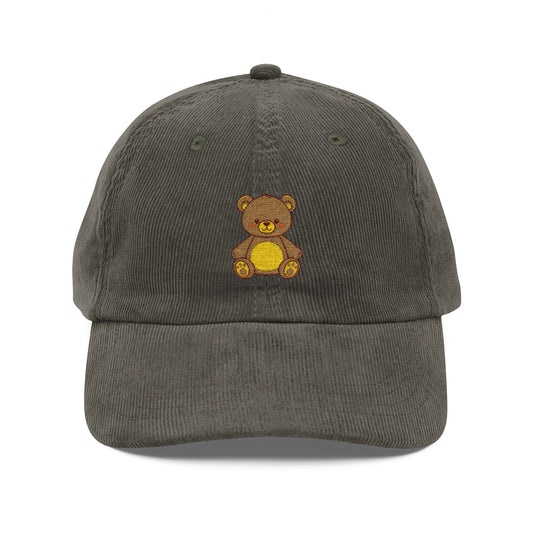 Corduroy Teddy Bear Embroidered Cap Hats Printify Olive One size