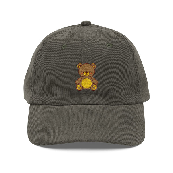 Corduroy Teddy Bear Embroidered Cap Hats Printify Olive One size