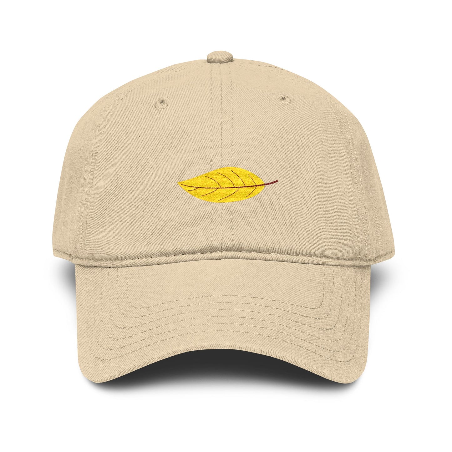 Washed Cotton Baseball Cap with Embroidered Yellow Leaf – Casual Fall Hat