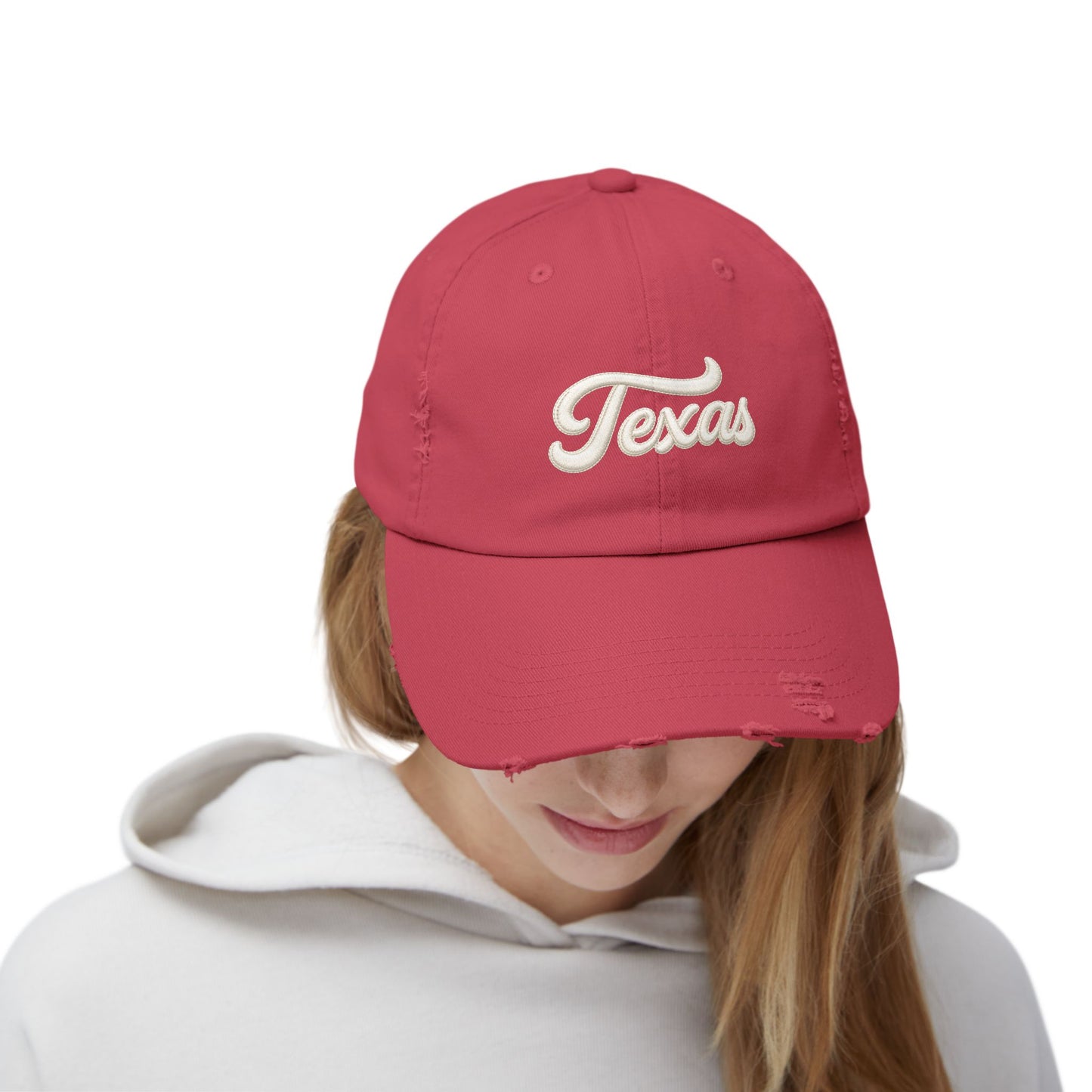 Texas Distressed Baseball Cap — Vintage Script Embroidered Hat