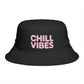 Chill Vibes Bucket Hat — Retro Pink Text Cotton Sun Hat Hats Printify One size Black