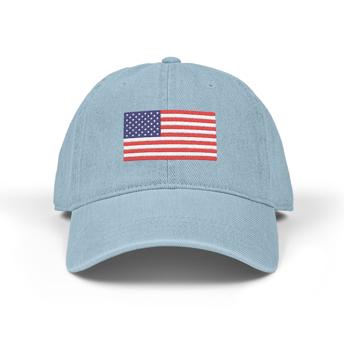 Embroidered American Flag Denim Hat — Classic USA Baseball Cap Hats Printify One size Light Blue