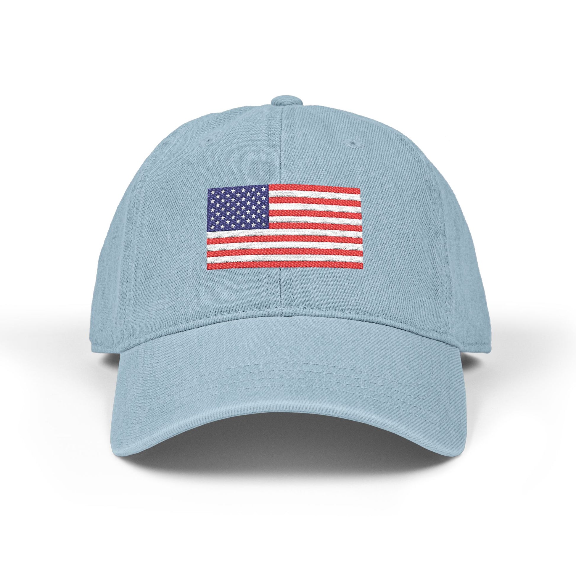 Embroidered American Flag Denim Hat — Classic USA Baseball Cap Hats Printify One size Light Blue