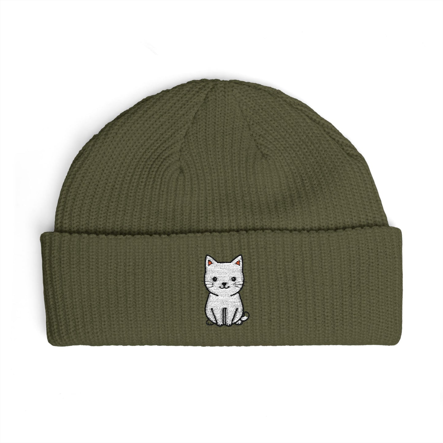 Embroidered Kitten Cuff Beanie