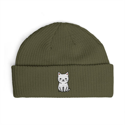 Embroidered Kitten Cuff Beanie