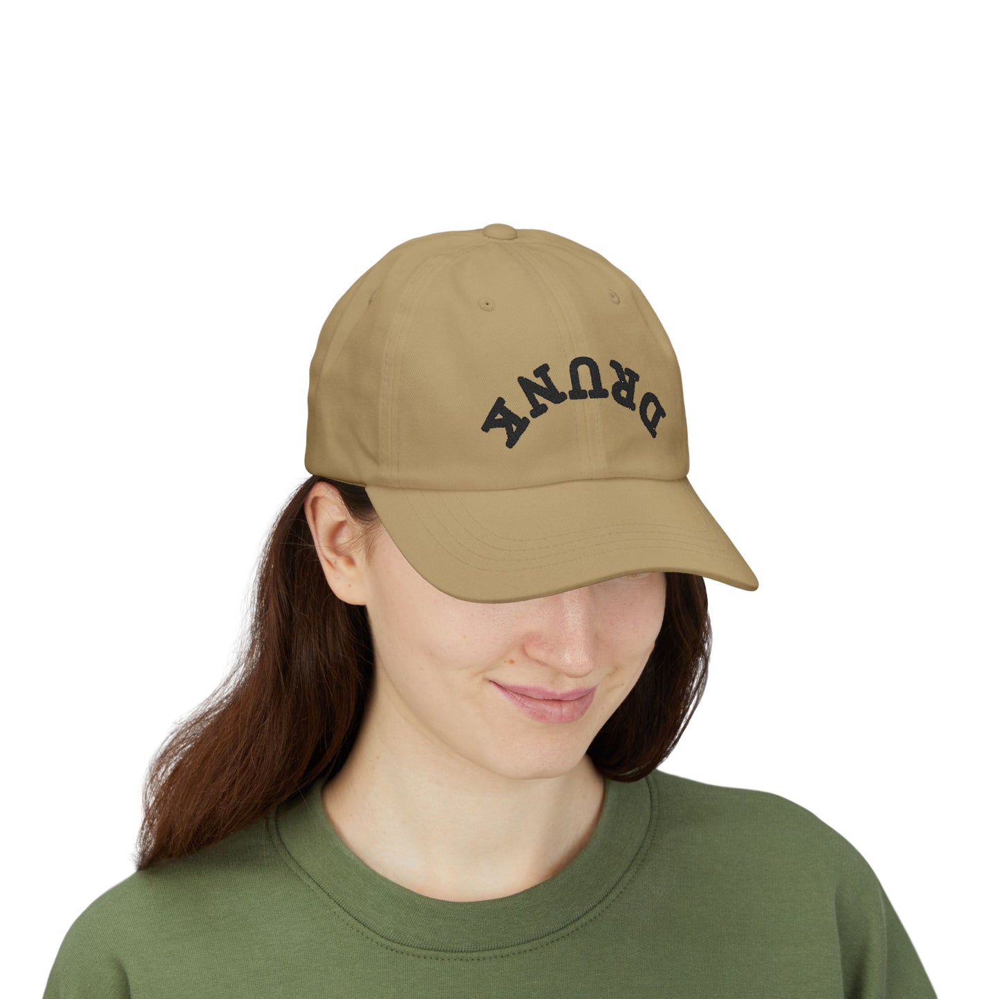 Dad Cap – 'DRUNK' Arch Embroidered White Baseball Hat
