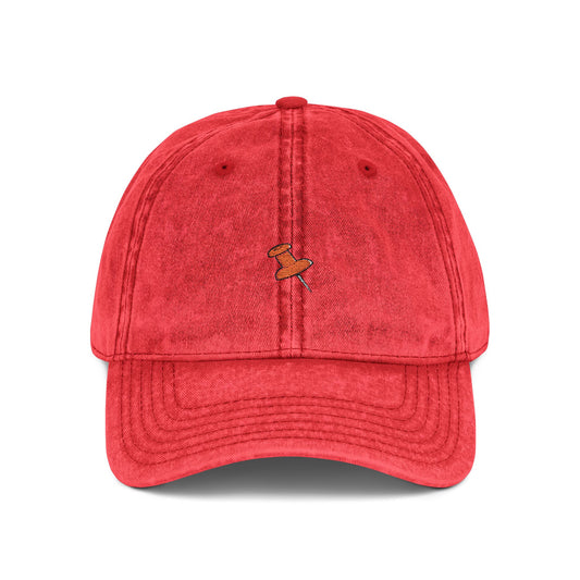 Vintage Embroidered Cap — Retro Washed Baseball Hat with Tiny Fox Patch Hats Printify One size Red