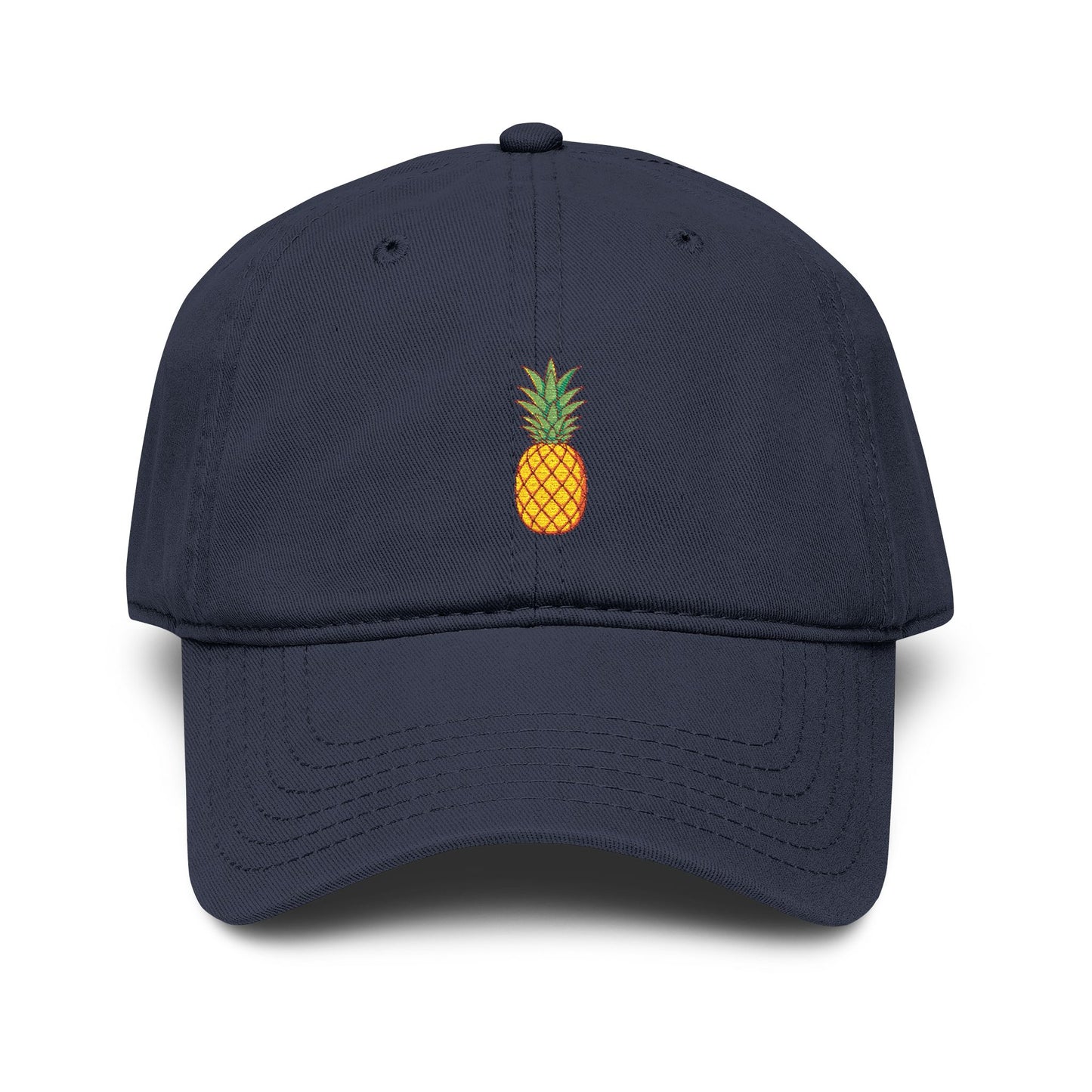 Pineapple Embroidered Washed Baseball Cap Hats Printify One size Navy